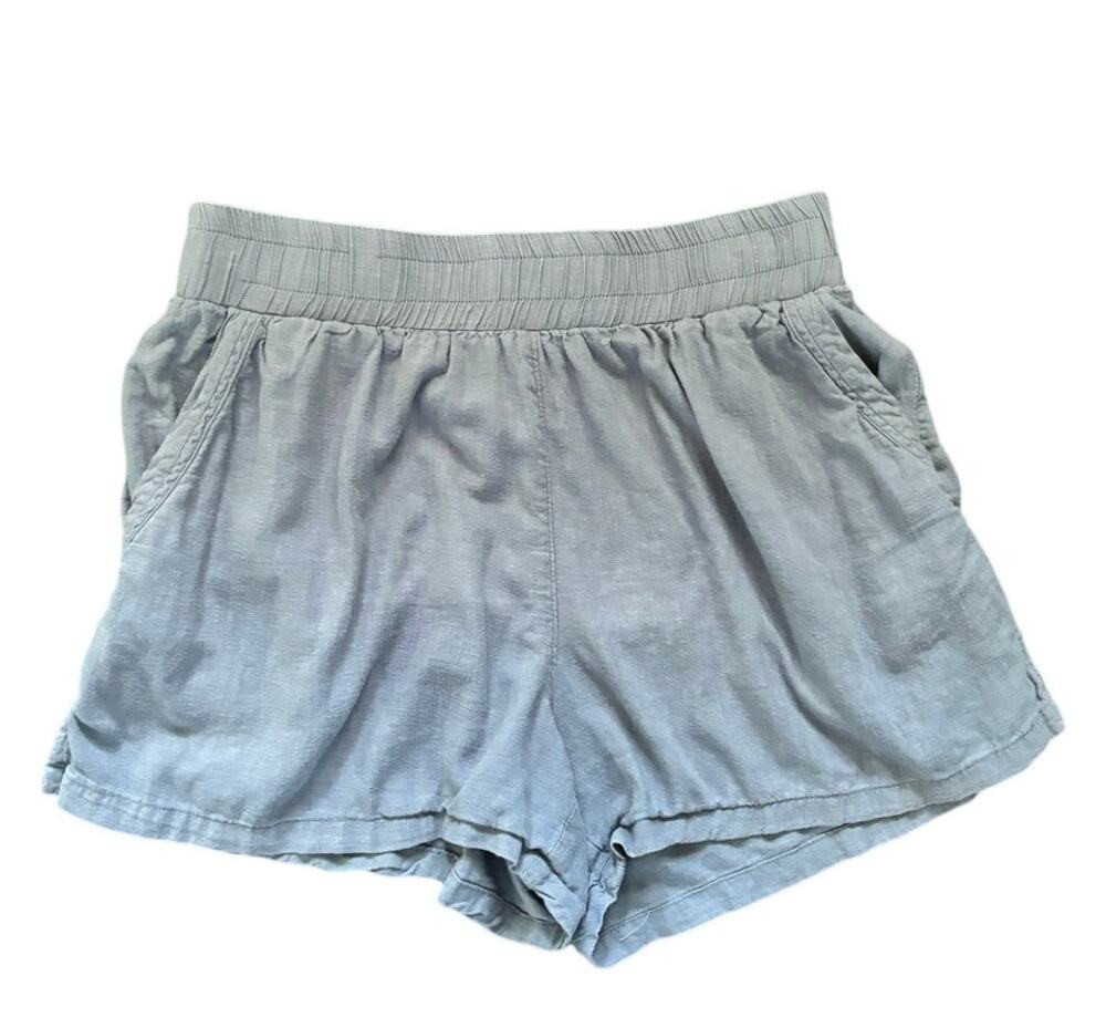 Fun2Fun Blue Cotton Linen Blend Shorts Elastic Waist Pockets Women's Size Small